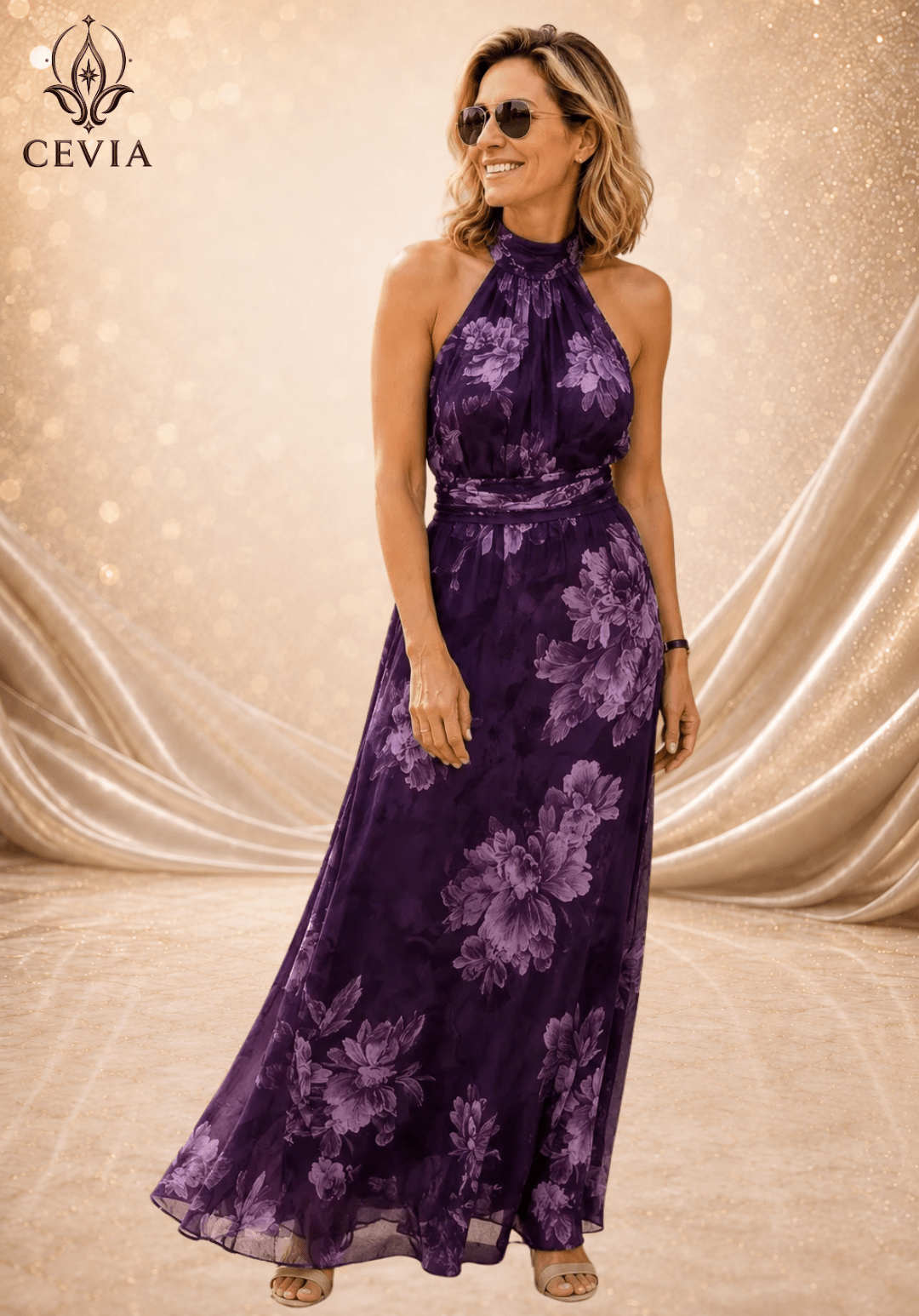 The Romantic Halter Floral Maxi Dress - CEVIA