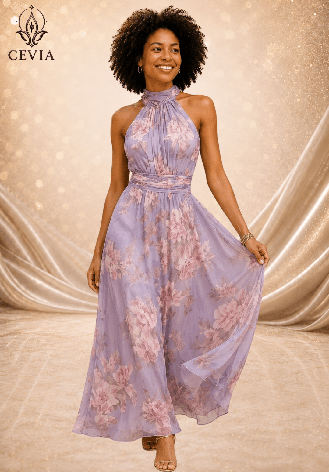 The Romantic Halter Floral Maxi Dress - CEVIA