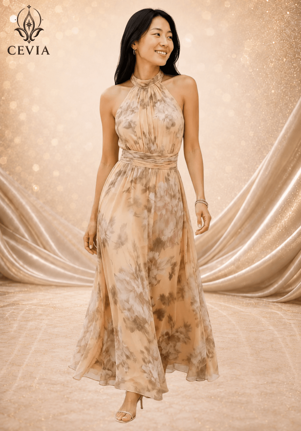 The Romantic Halter Floral Maxi Dress - CEVIA