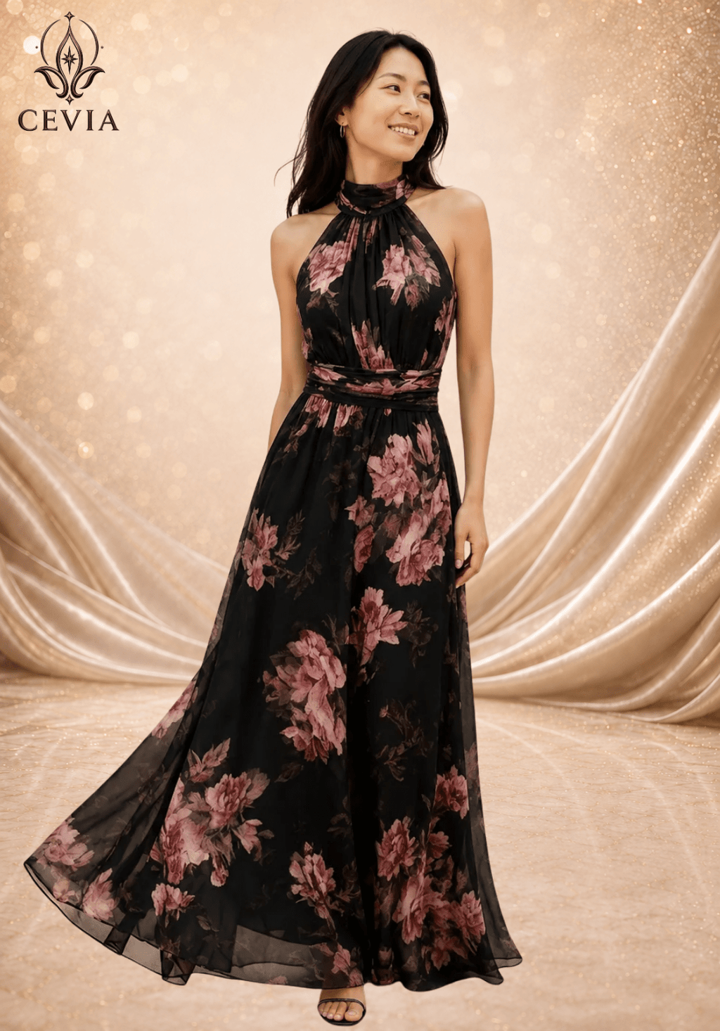 The Romantic Halter Floral Maxi Dress - CEVIA