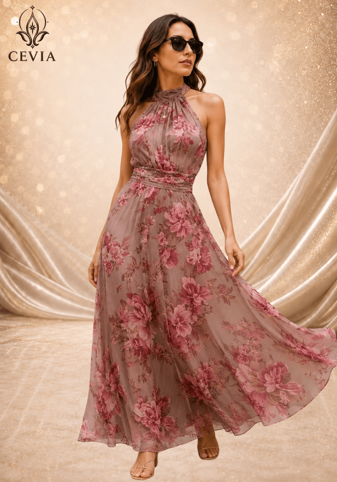 The Romantic Halter Floral Maxi Dress - CEVIA
