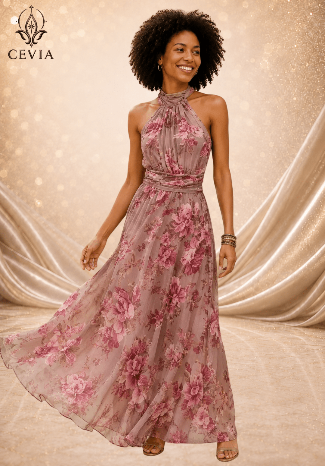 The Romantic Halter Floral Maxi Dress - CEVIA