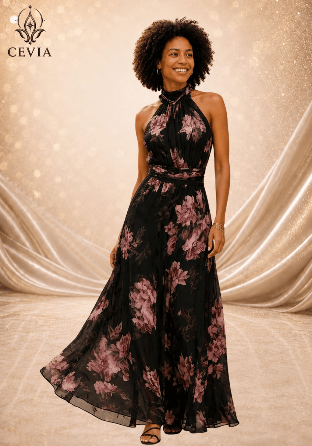 The Romantic Halter Floral Maxi Dress - CEVIA