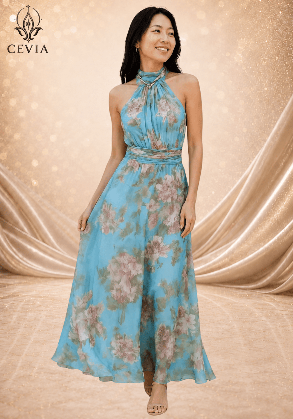 The Romantic Halter Floral Maxi Dress - CEVIA