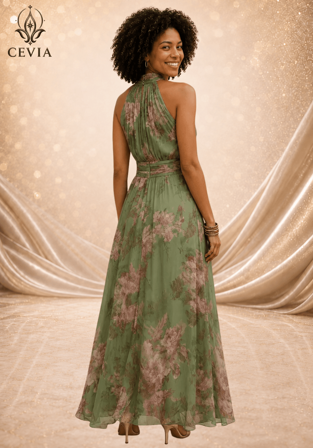 The Romantic Halter Floral Maxi Dress - CEVIA
