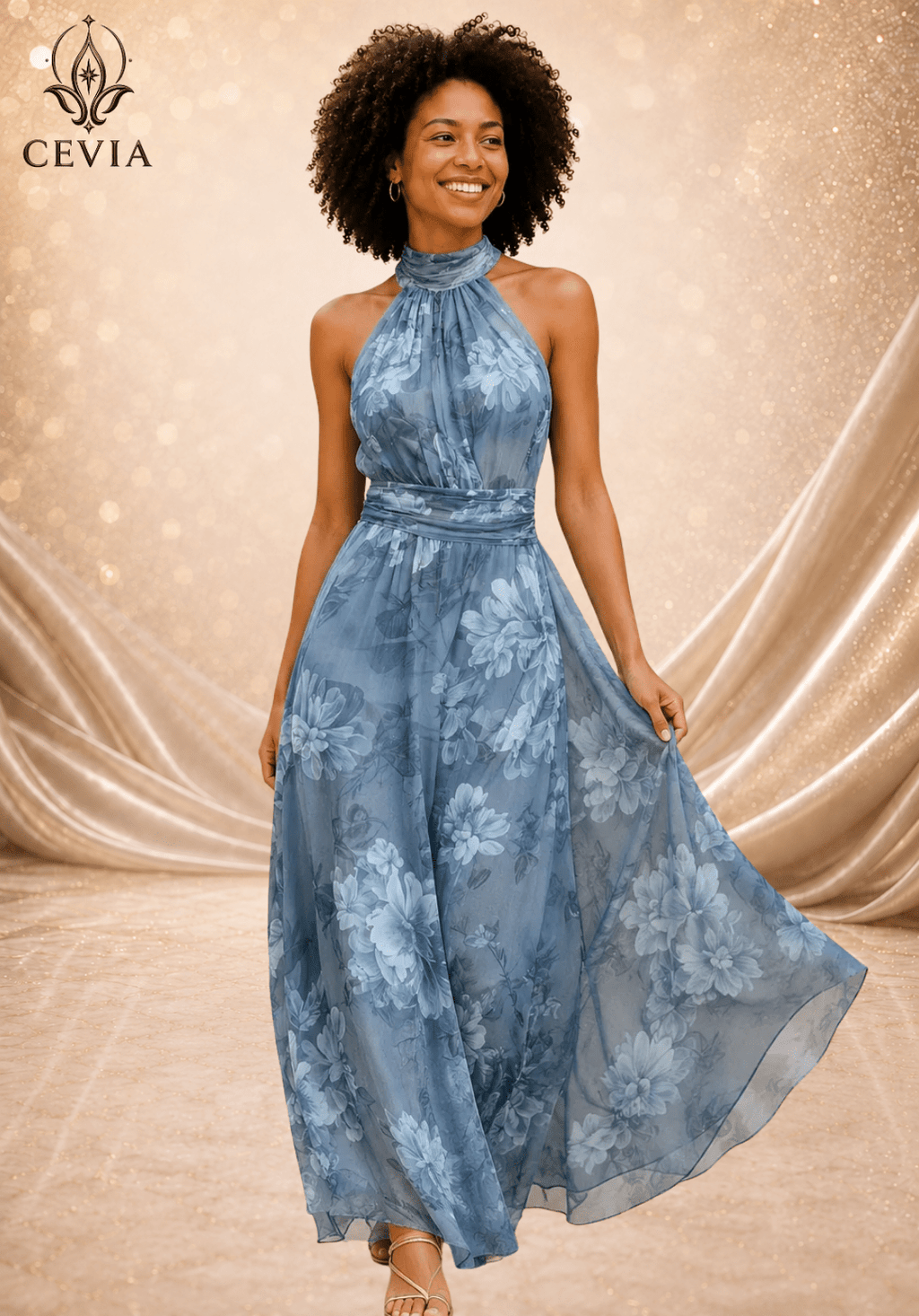 The Romantic Halter Floral Maxi Dress - CEVIA