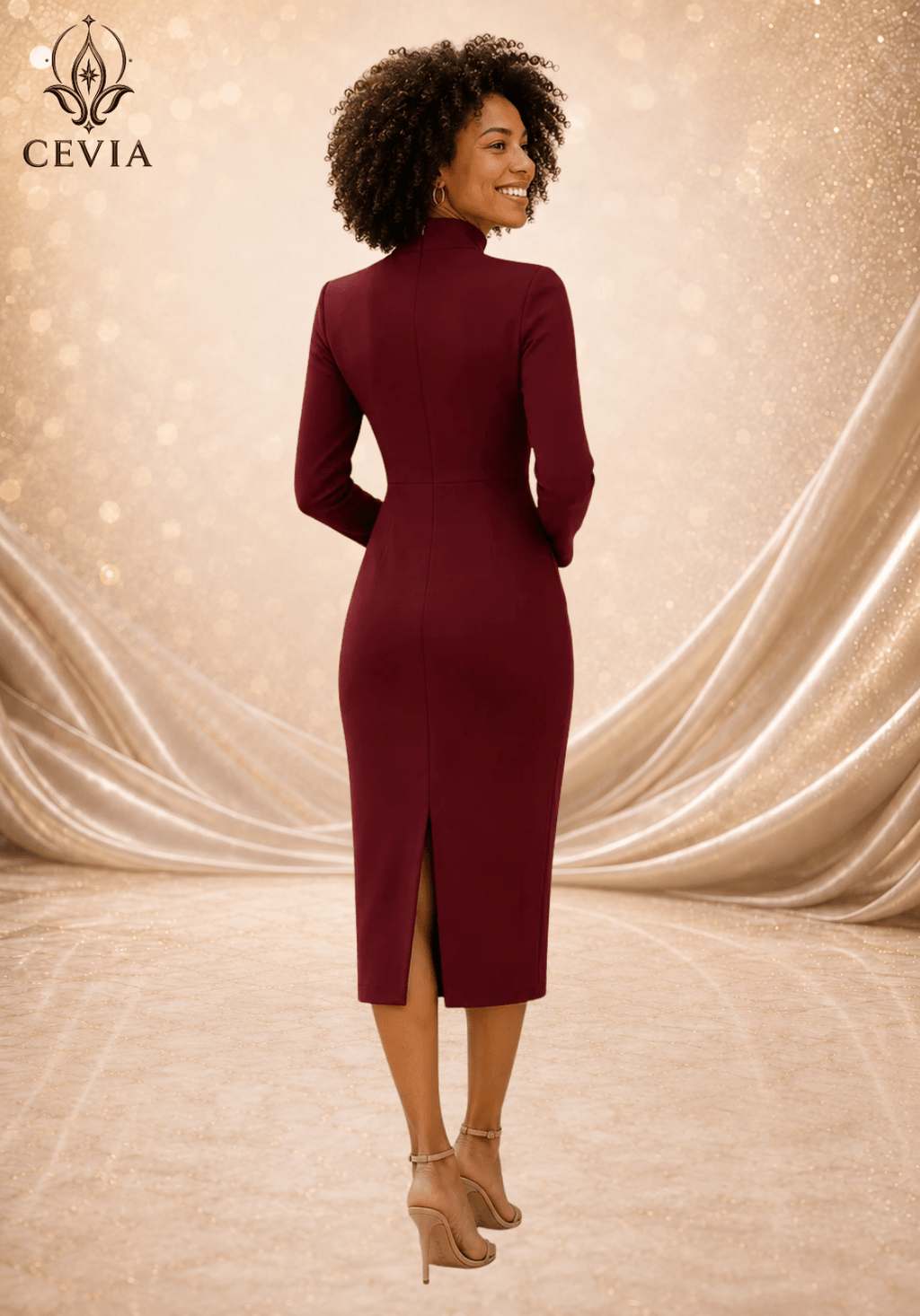The Sculpted Stand-Collar Midi Dress - CEVIA