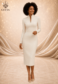 The Sculpted Stand-Collar Midi Dress - CEVIA
