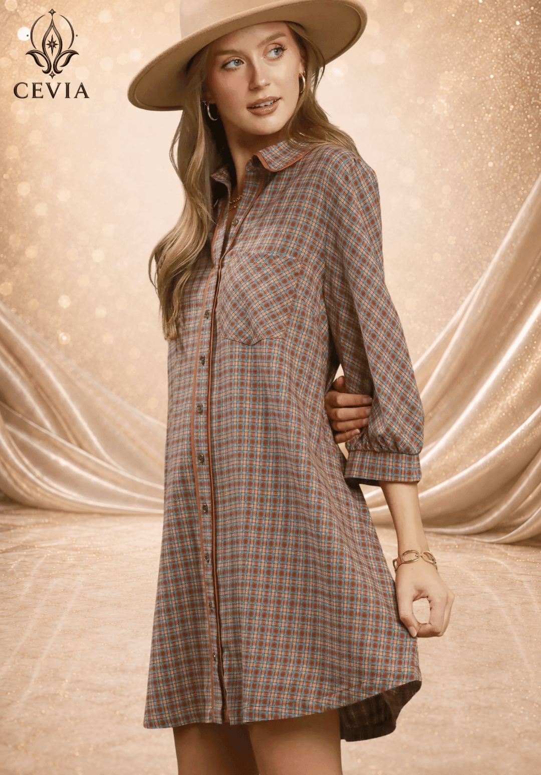 Timeless Plaid Oversized Shirt Dress - CEVIA