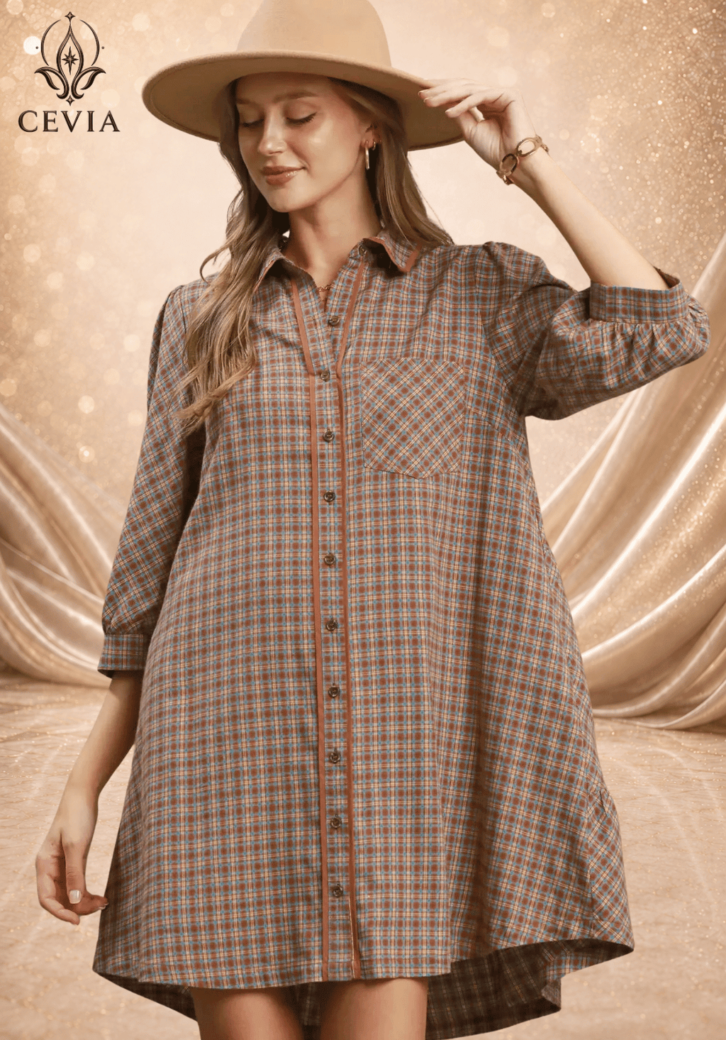 Timeless Plaid Oversized Shirt Dress - CEVIA